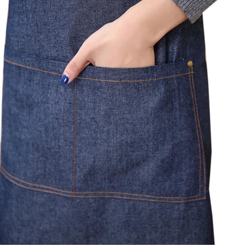 Förkläde i denim Enkelt Smutsavvisande Uniform Unisex Vuxenförkläden Kök Matlagning Förkläden