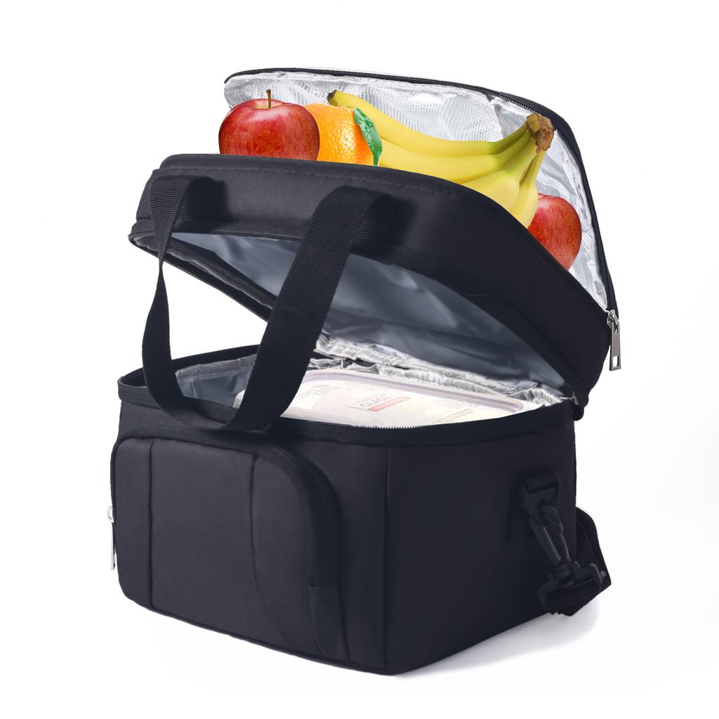 Double-Layer Insulated Lunch Bag, Portable Insulated Lunch Box, Waterproof Picnic Insulated Bag with Adjustable Shoulder Strap