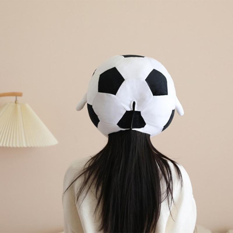 3D Plush Soccer Ball Heagear Hat for Cosplay and Halloween Party Dressingup Photo Props Football Soccer Game Headpiece