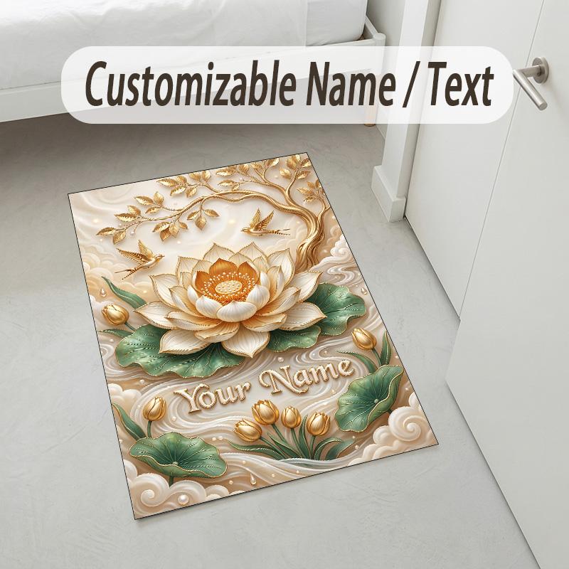 Elegant Theme Soft Crystal Velvet Rug Custom Name & Text Print Non Slip Floor Rug for Bedroom Living Room