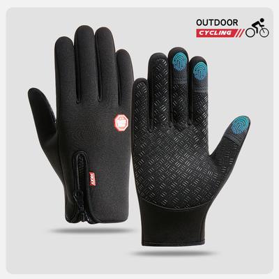Cycling Gloves Full Finger Touch Screen Outdoor Windproof Men's and Women's Zipper Waterproof Fleece Warm Mountaineering Ski Gloves