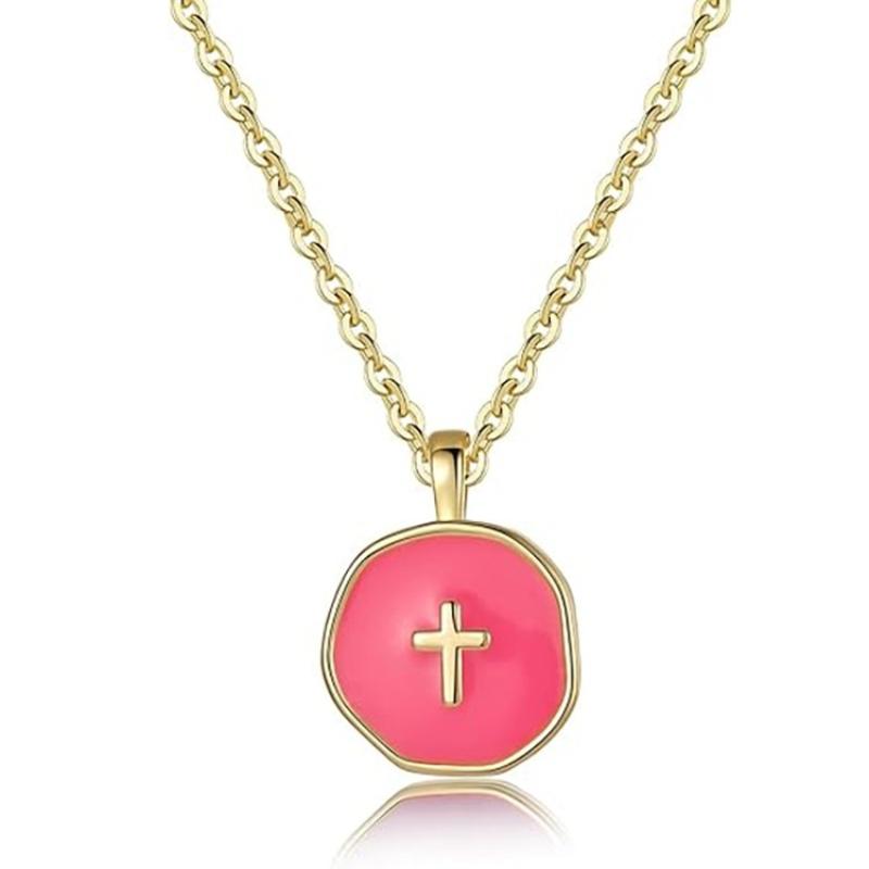 Stainless Steel Irregular Enamel Colorful Round Pendant Necklace For Women Stainless Steel Cross Opal Choker Gifts