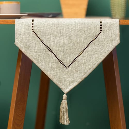 Aomiryo Table Runner, Stylish Nordic Lace Border, Washable, Table Centercloth, Dining Table Decoration, 150 X 31cm, Creme