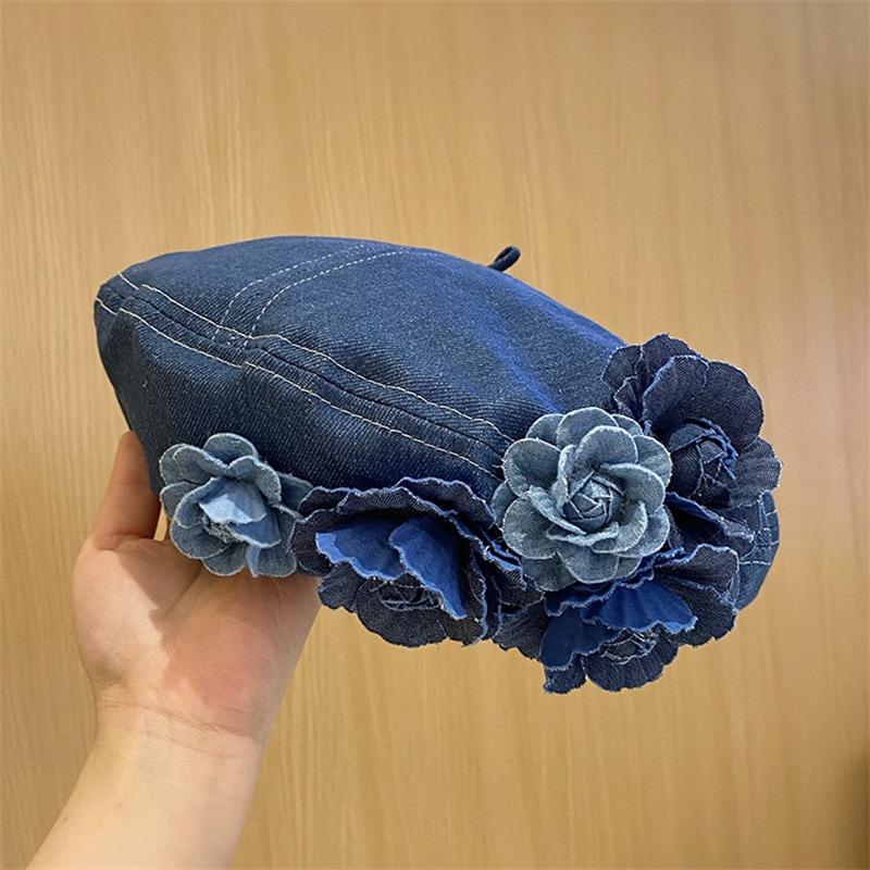 Ladies Denim Beret Hats Flower Cowboy Vintage Hat Women Retro Casual Painter Hat Female Trendy Spring Autumn Hat