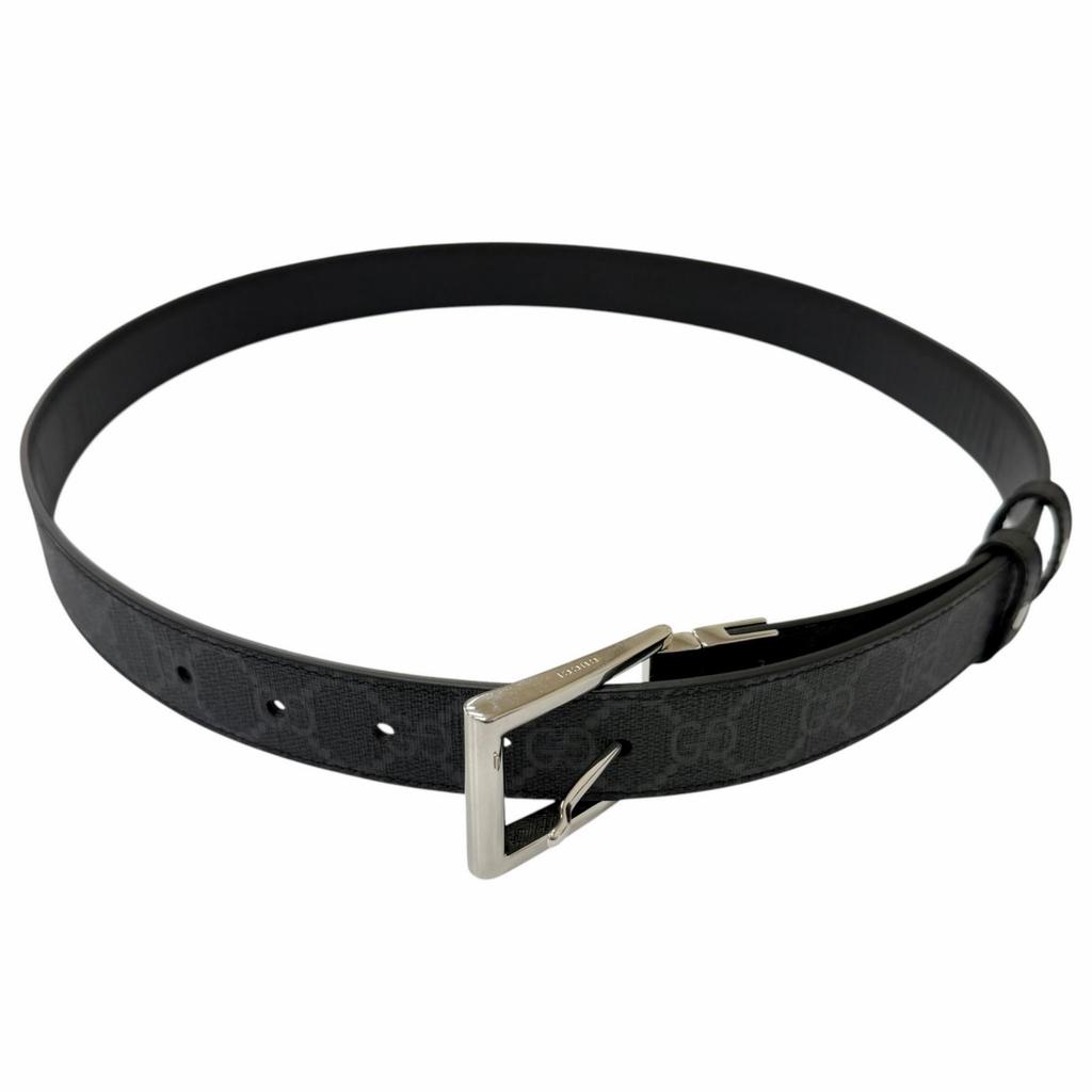 Pristine GUCCI Belt Reversible with Square Buckle Black Leather Mens 771105 Used