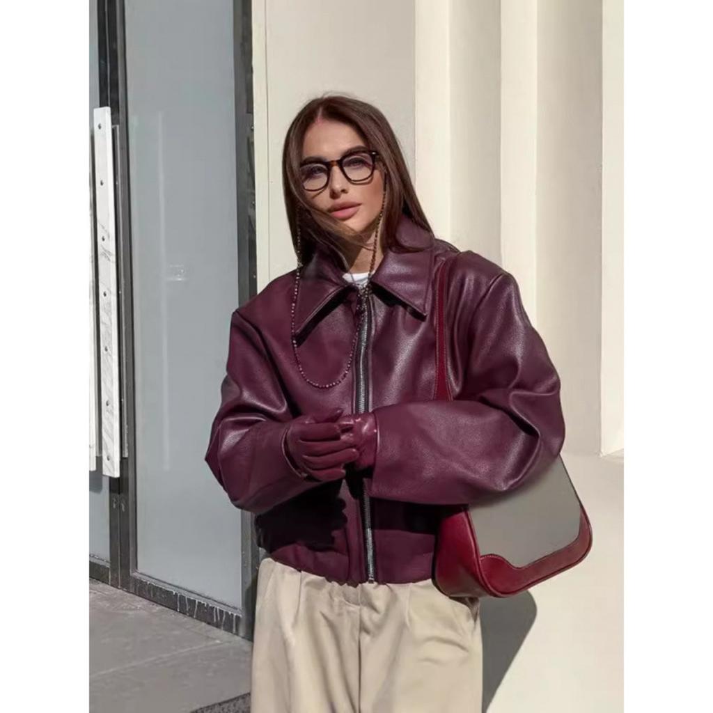 Lederjacke im Motorradstil Herbst und Winter Neue lockere Jacke Modische Lederjacke Neuer Damenmantel