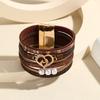 Boho Layered Leather Bracelet With Heart Charm Adjustable Opening Bangle Women Girls Fashion Accessory