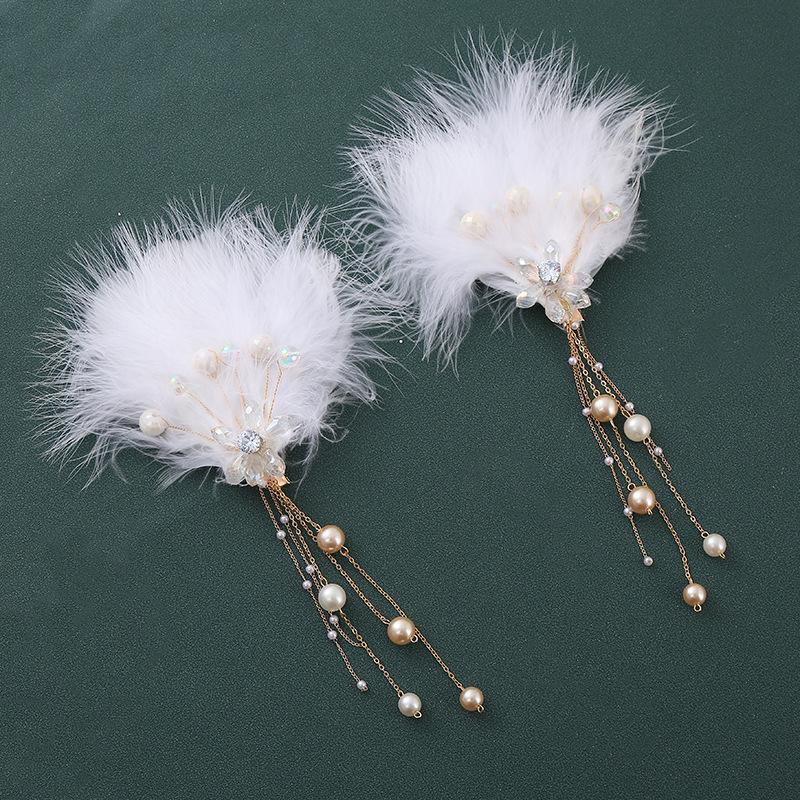 Podoabă de cap de mireasă coreeană ac de păr zână din cristal lucrat manual nuntă accesorii de păr de lux iarnă pană pereche clip lateral