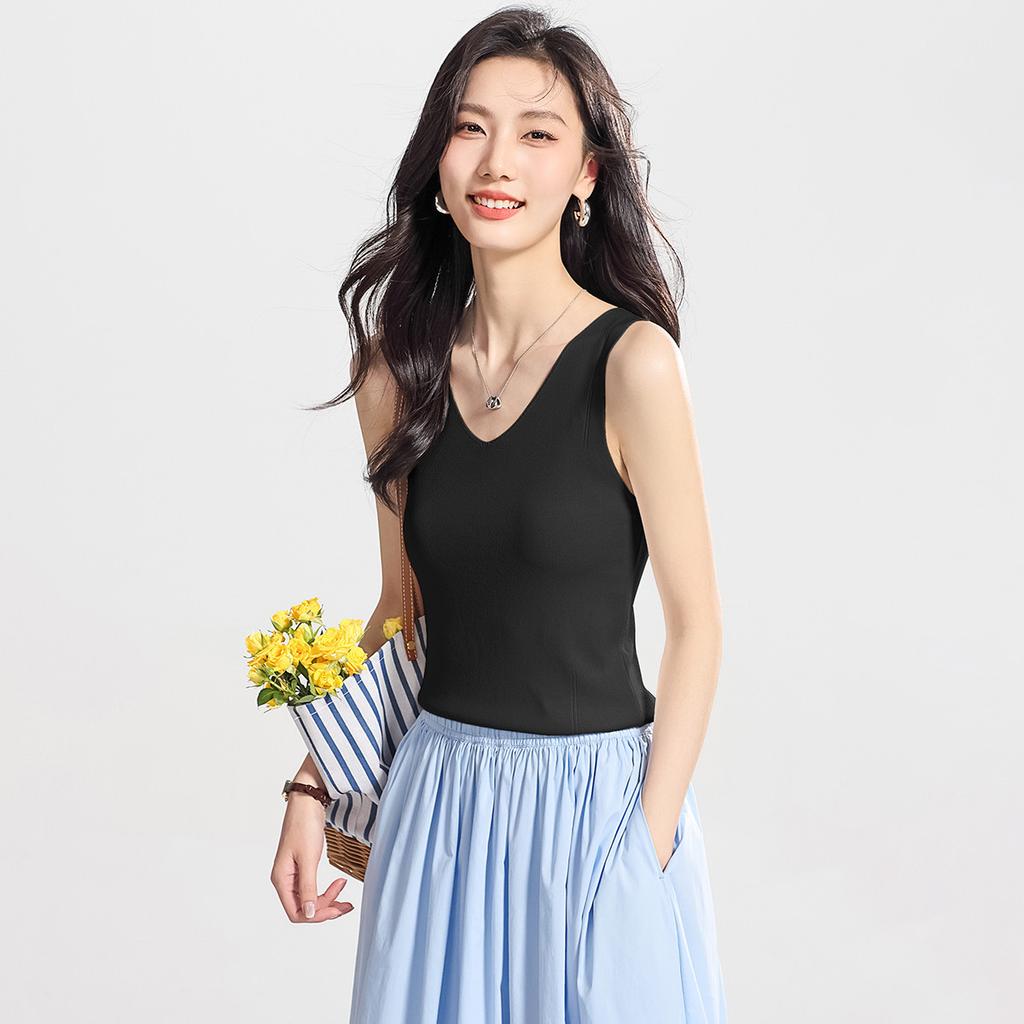 Inner sleeveless ice silk knitted base T-shirt, camisole vest, women's outerwear T-shirt, air-conditioned top, casual summer