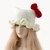 Knitted Women's Hats Cat-ear Ruffled Bucket Hat Autumn Winter Warm Hand-stitched Knitted Headpiece Hat Outdoor Cute Girls Caps