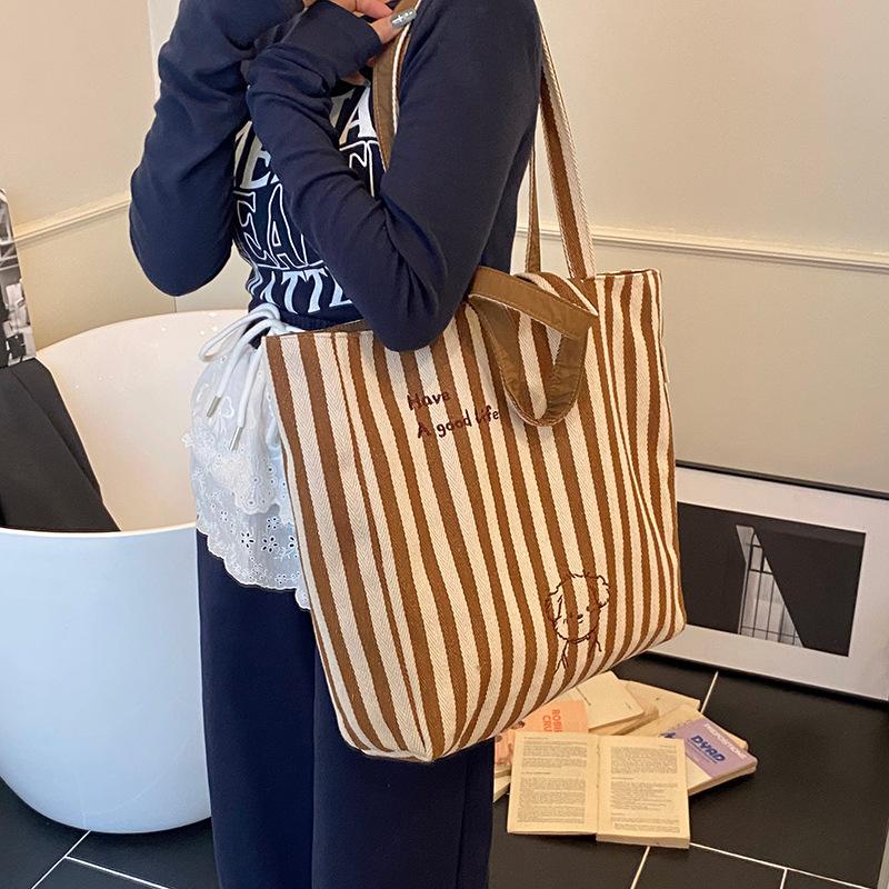 Casual Canvas Bag Korean Lazy Style Handbag 2025 New Large-capacity Tote Bag Fashionable Double-sided Shoulder Bag