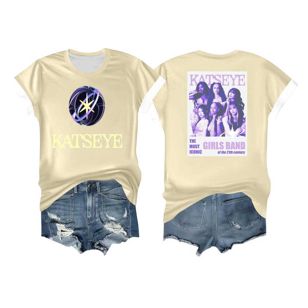 Kvinners avslappet trykket t-skjorte rund hals genser kort ermet topp