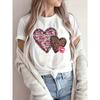 European Size Women's Romantic Heart & Lips Print Round Neck T-Shirt - Semi-Sheer Blouse with Color-Blocking, Short Sleeve Casual Top