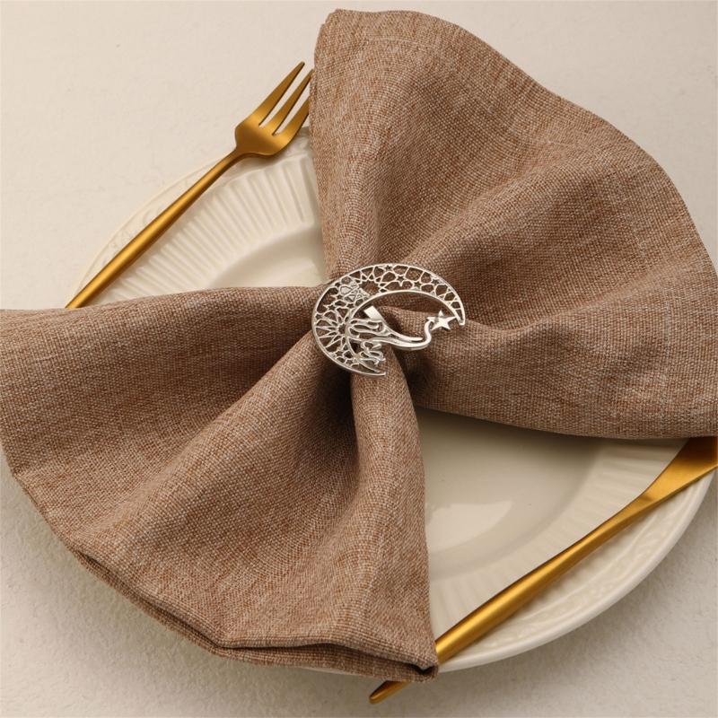 Pack of 2 Napkin Rings Christmas Moon and Star Napkins Holder Metallic Napkin Buckle Sophisticated Plating Accessories
