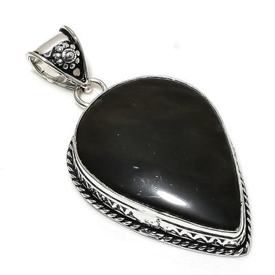 Natural Black Onyx Gemstone Handmade 925 Sterling Silver Pendant 2.36" U0s79