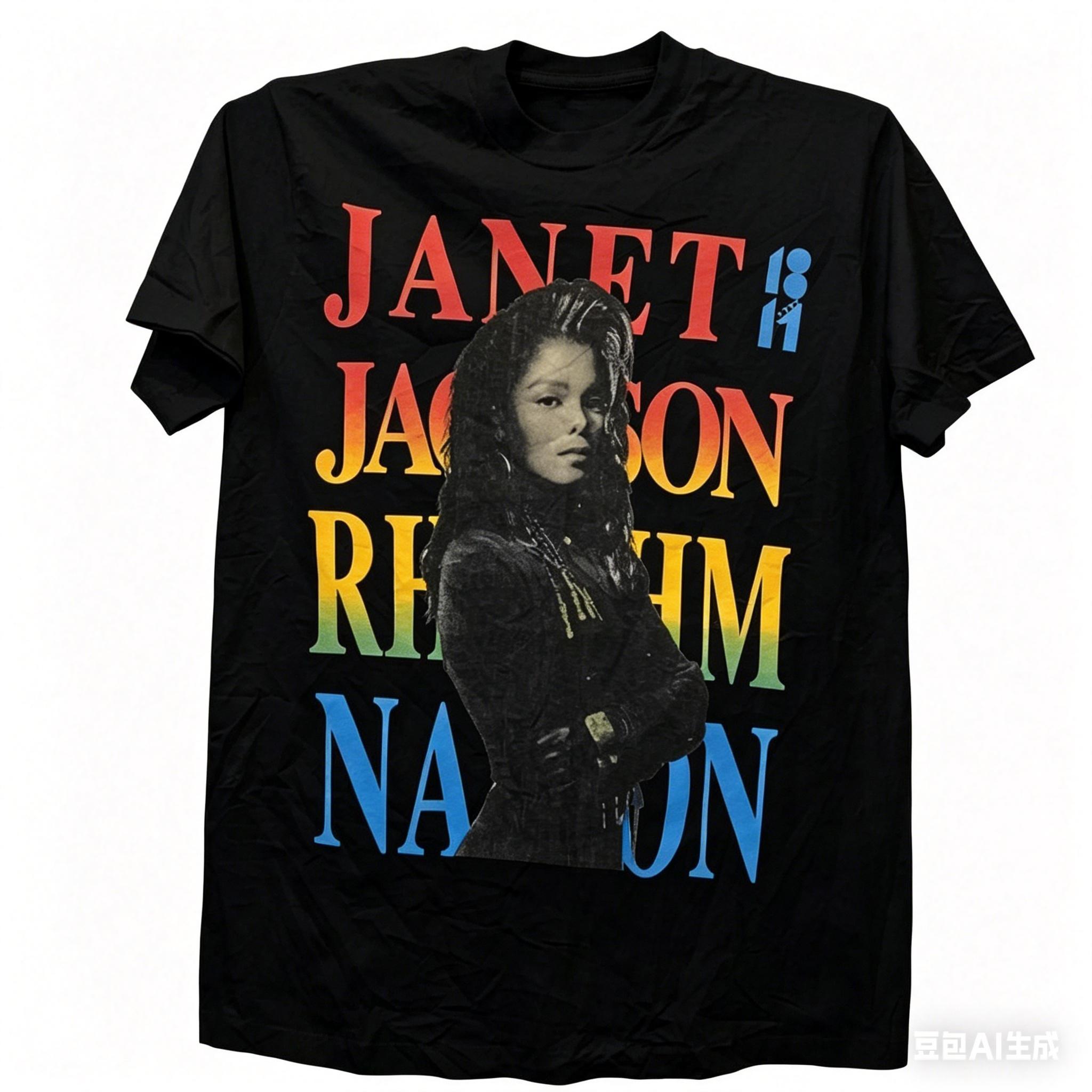 

Janet Jackson - Janet Jackson Portrait - Ethnic Singer Print Short-sleeved Men s and Women s Street-style Textured T-shirt Tr... S разноцветный