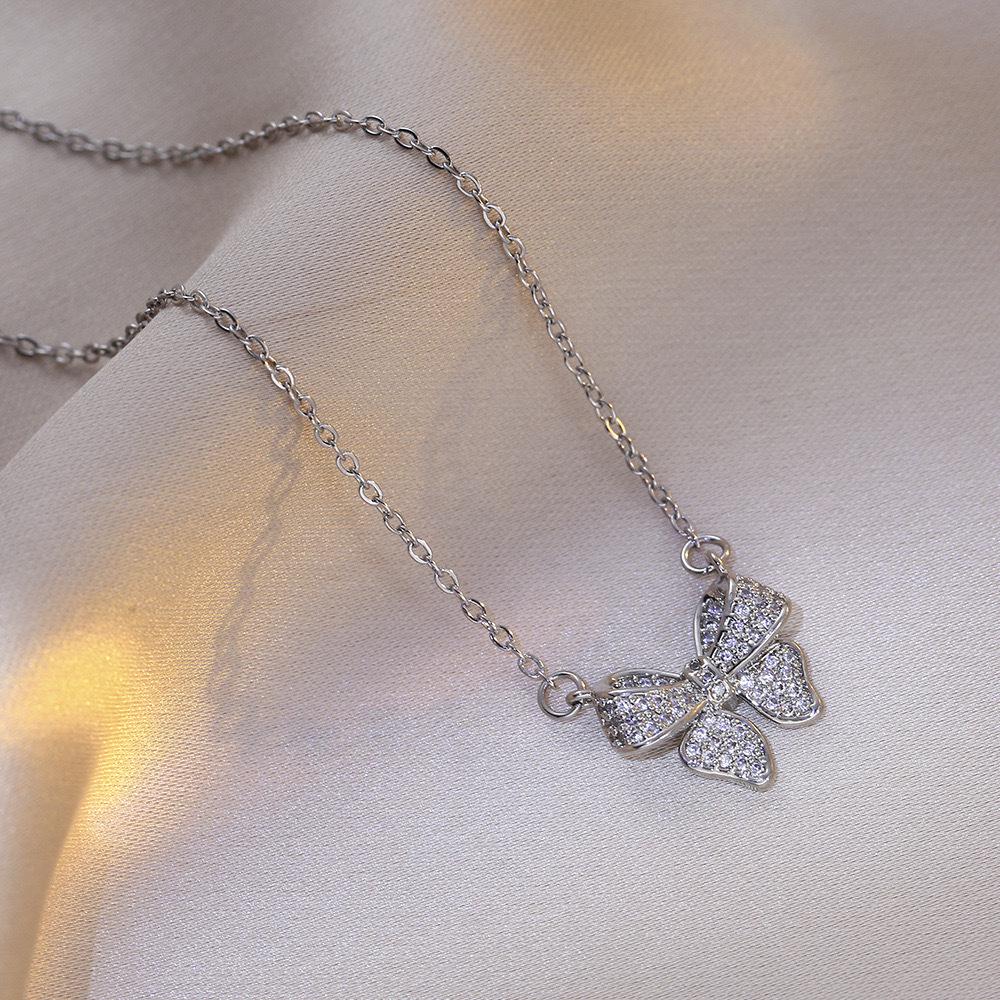 Butterfly Necklace with Color-Retaining Zircon - Fashionable, Versatile Women's Jewelry Accessory.