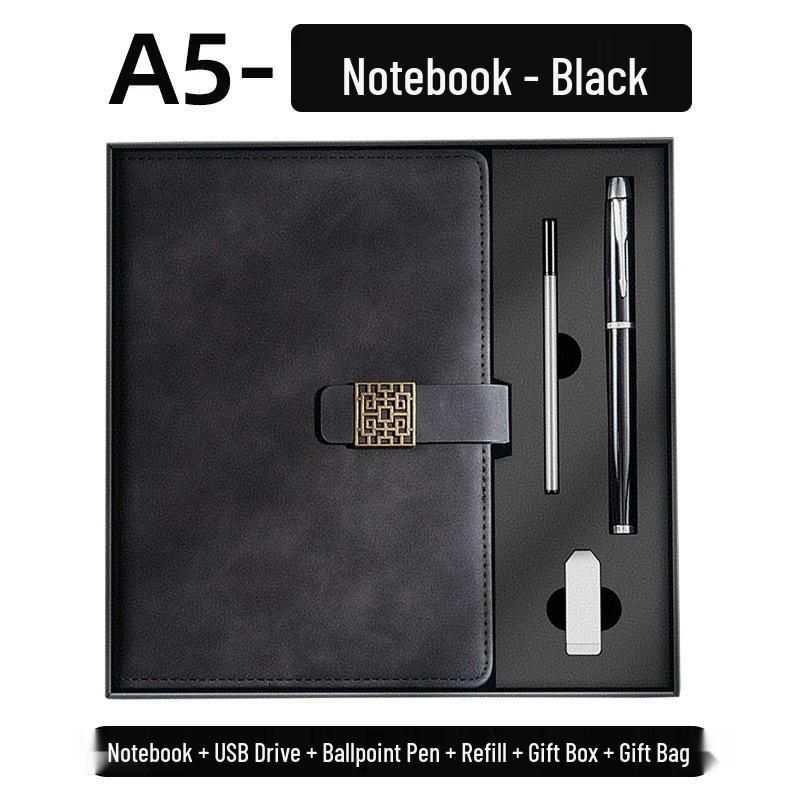A5 Business Leather Notebook with Logo and Buckle - Gift Box Included