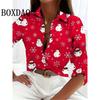 Women's New 3D Christmas Print Long Sleeve Blouses Elegant Lapel Long Sleeve Tops Winter Spring Single-Breasted Basic Shirt