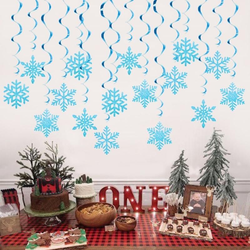 Pack of 8 Christmas Snowflake Swirls Hanging Decoration Hanging Swirls Snowflake Christmas Decoration Set for Holiday