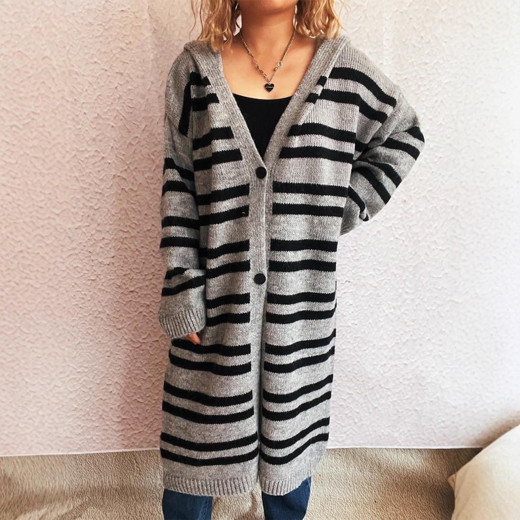 

Sueter Mujer Invierno 2025 Korean Version New Solid Color Knitted Long Cardigan Hooded Commuting Casual Loose Jacket KCR4359 One Size сірий колір