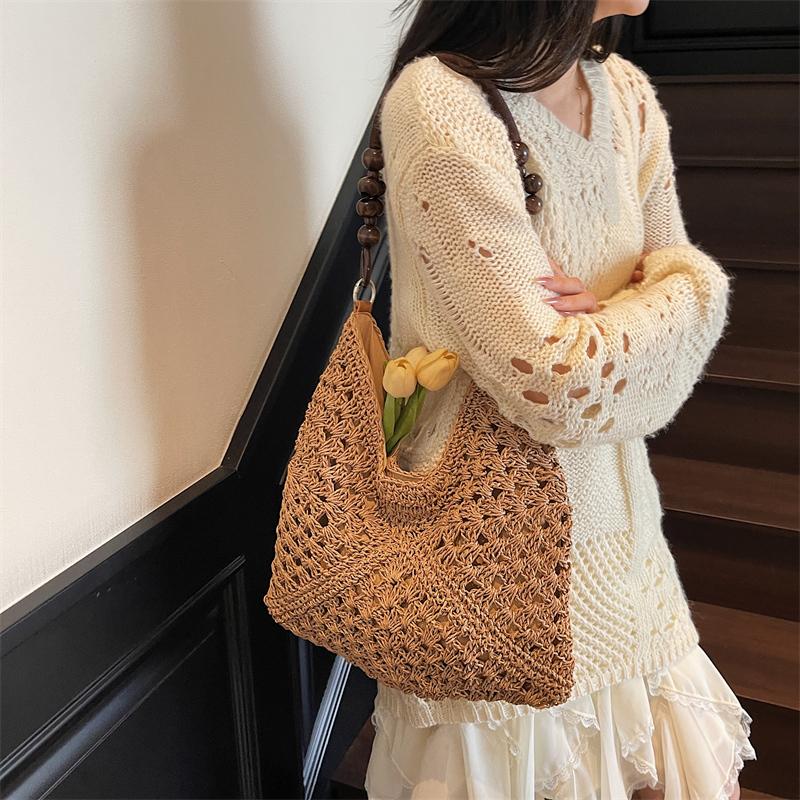 Handwoven Crochet Boho Tote Bag for Women Summer Beach Travel Casual Use