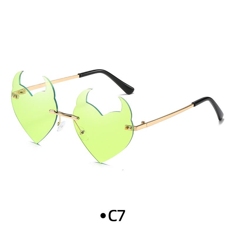 Novel Rimless Devil Ear Heart Shape Sunglasses for Women Men Trendy Creative Party Halloween Cosplay Glasses UV Protection