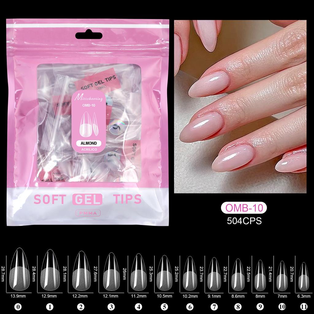 504 Stück Vollabdeckung Weiche Gel-Nageltips Stiletto Mandel Sarg Halbmatt Französisch Falsch Soak Off Aufdrücken Nagelverlängerungsspitzen Kapsel