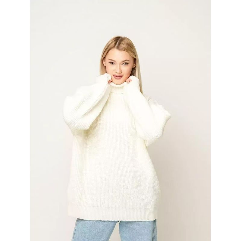 

Fashion New Fashion Casual Loose Knitwear Turtleneck Sweater Knited High Neck Sweater White Free size (42-52)