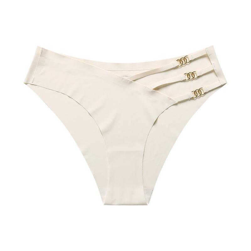 

European and American foreign trade seamless ice silk underwear sexy low waist large size breathable metal decorative briefs XL