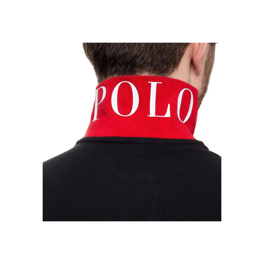 Polo Ralph Lauren Logo Bestickt Vertikale Knopfleiste Straight Fit Kurzarm Poloshirt Herren Poloshirts Schwarz 710752866-002