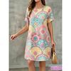 Flower Print Versatile Short-sleeved Dress Comfortable Simple Casual Dresses