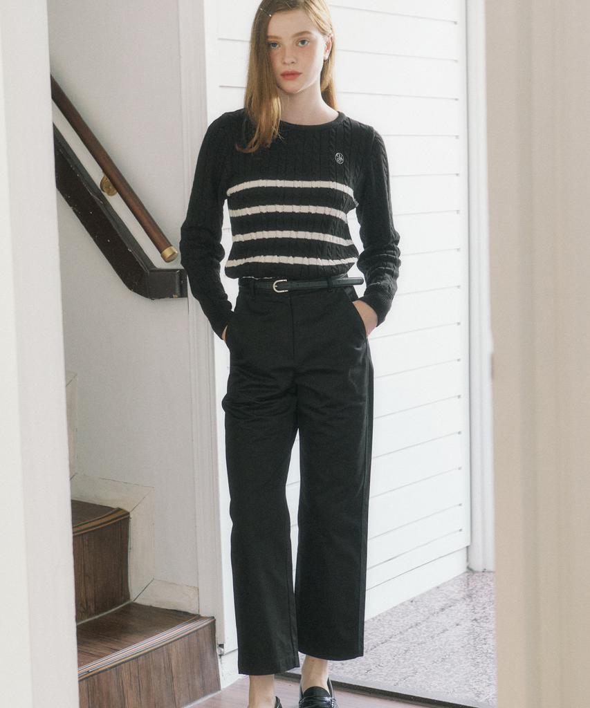 OURHOPE Belt Set Plain Cotton Pants - Black