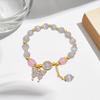 Women Bracelet with Elastic Cord Butterfly Pendant Tassel Faux Opal Contrast Color Good Fortune Symbolization Bestie Birthday Gift Wrist Jewelry