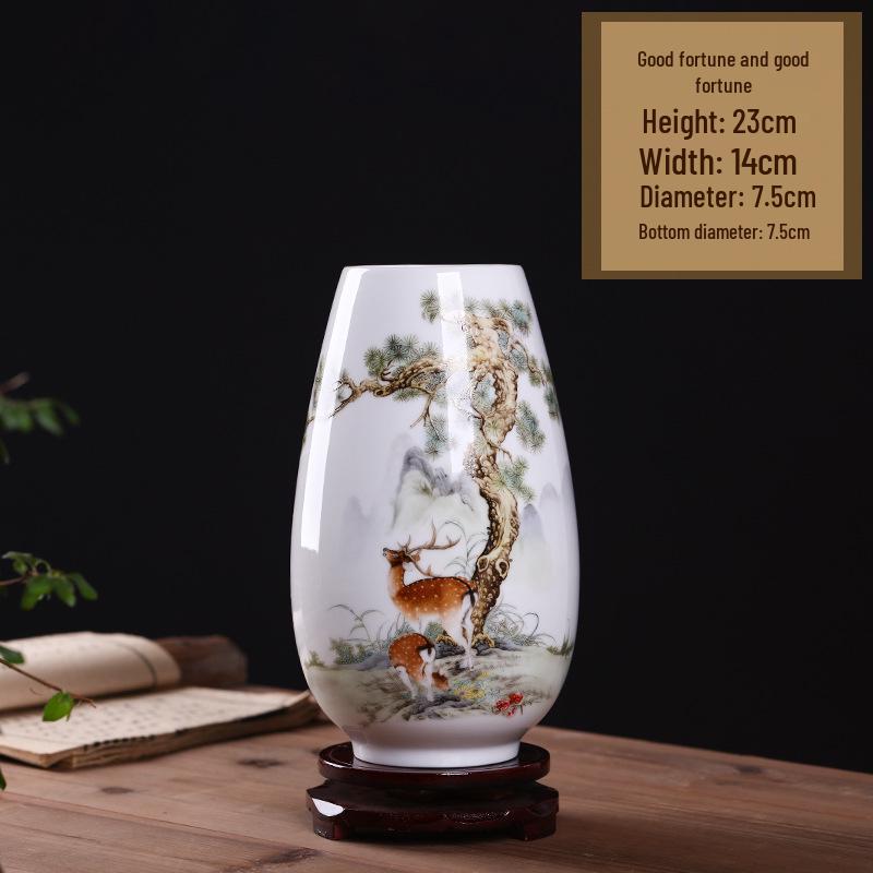 

Chinese Style Jingdezhen Ceramic Vase for Living Room Flower Arrangement with Large Caliber Bamboo Decoration Cat Ornament