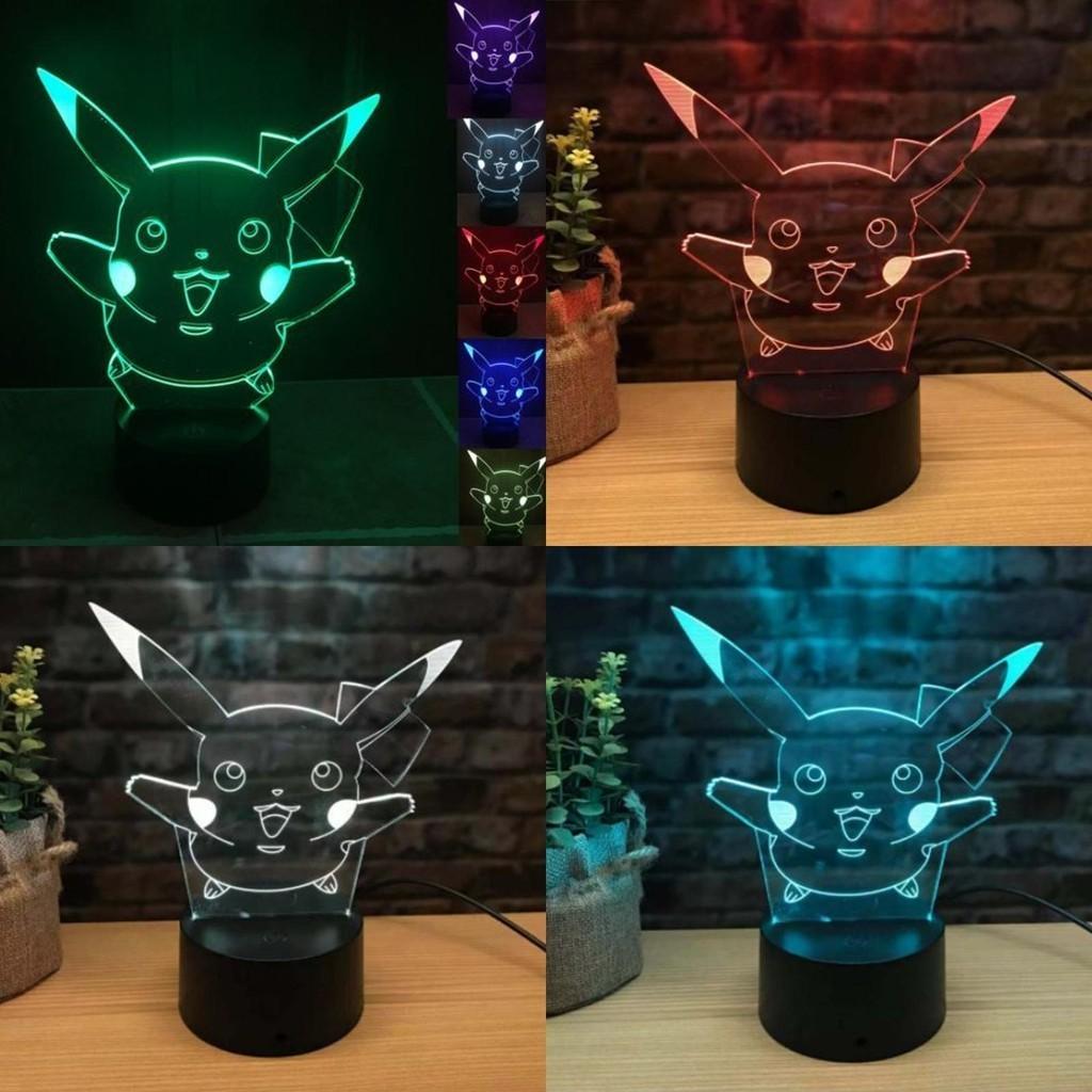 Faszinierendes Pokémon Pikachu Nachtlicht Perfekt für Schlafzimmer- und Wohnzimmerdekoration 3D LED mit 7 Farben