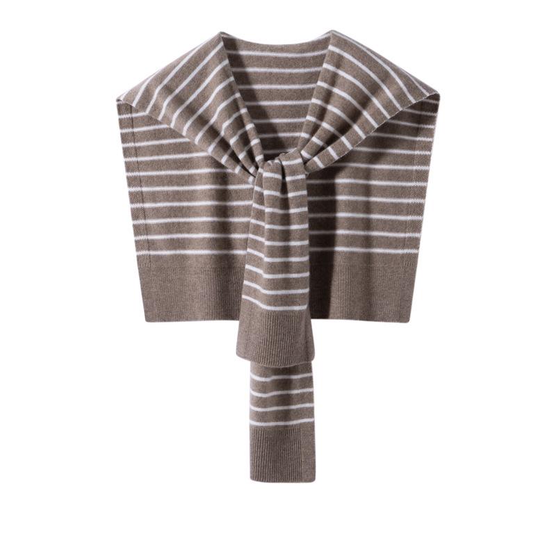 2026 Autumn/Winter Women's Korean Cashmere Knit Shawl, Black & White Striped Resort Style Scarf
