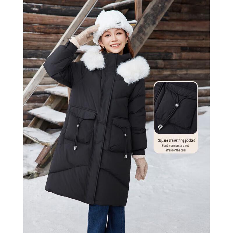 IEF Women's Petite Winter Mid-Length Hooded Down Jacket
