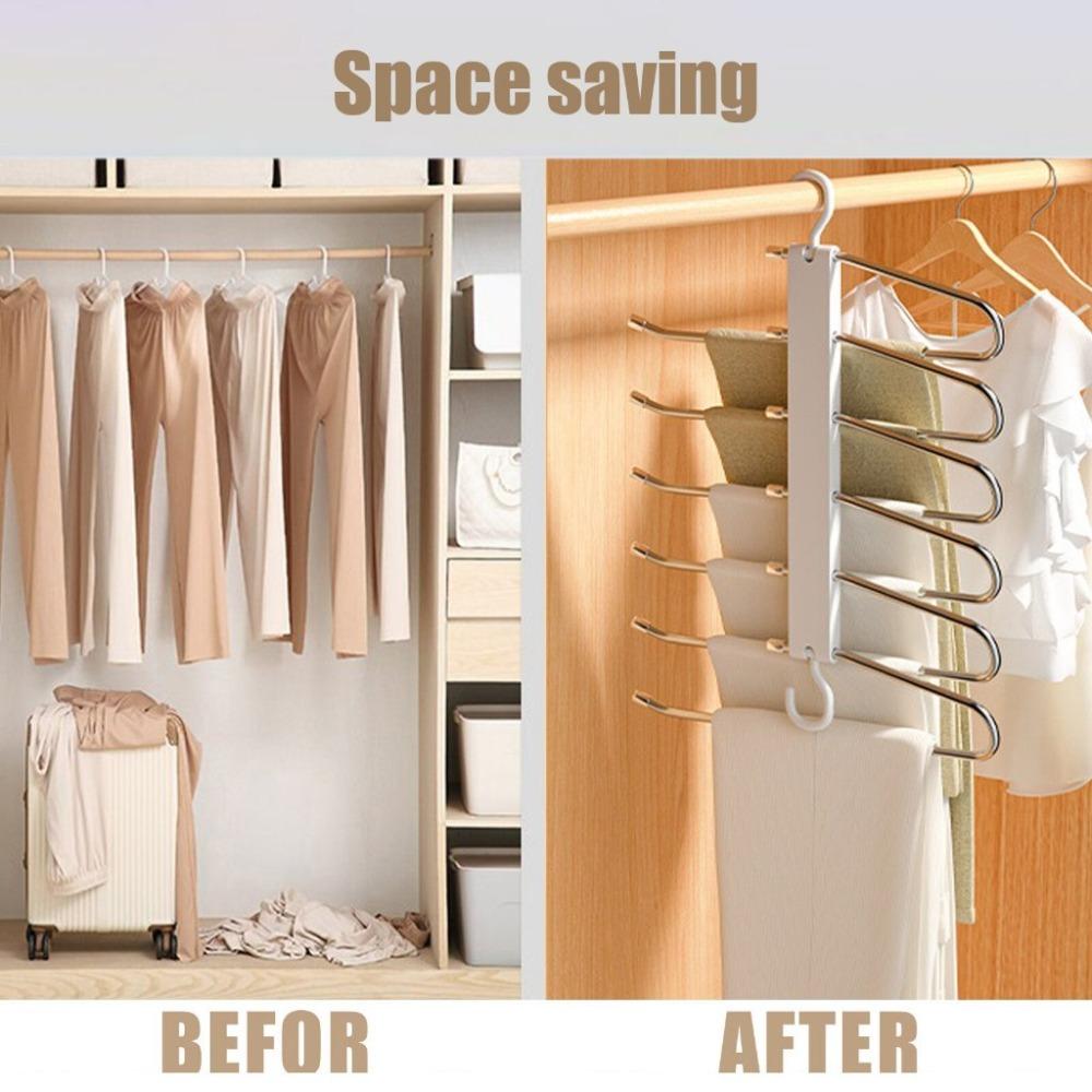 6 Layers Space Saving Trouser Hanger Stainless Steel Clothes Rack Organizer  Towel