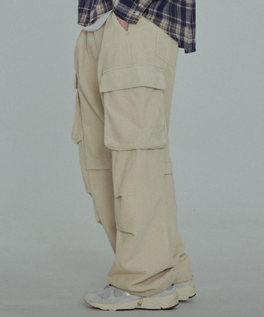 AOTT Corduroy Cargo Elastic Pants Cream