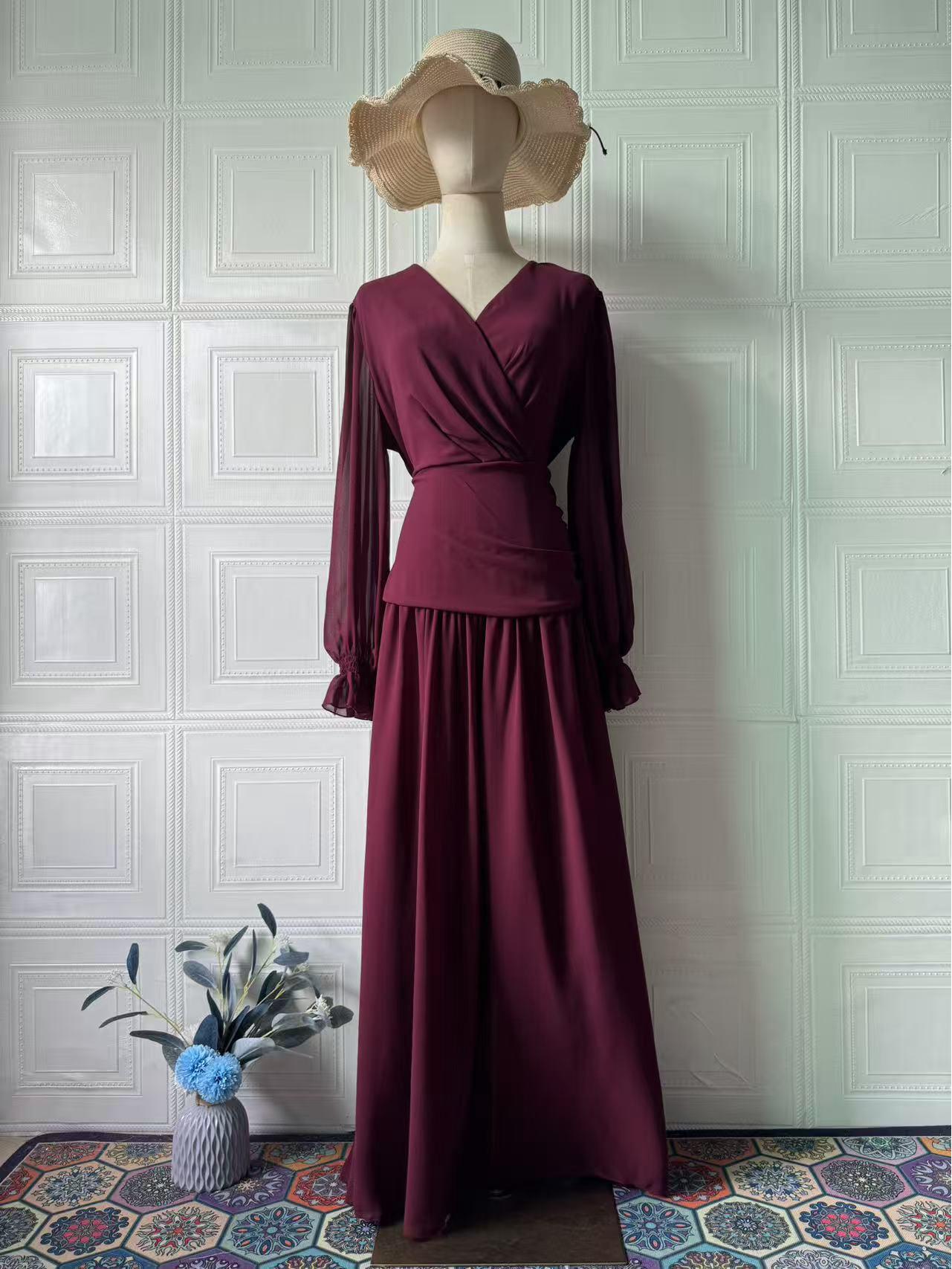 

2025 Spring European and American Style Chiffon Black Dress for Women XXL вина червоного кольору