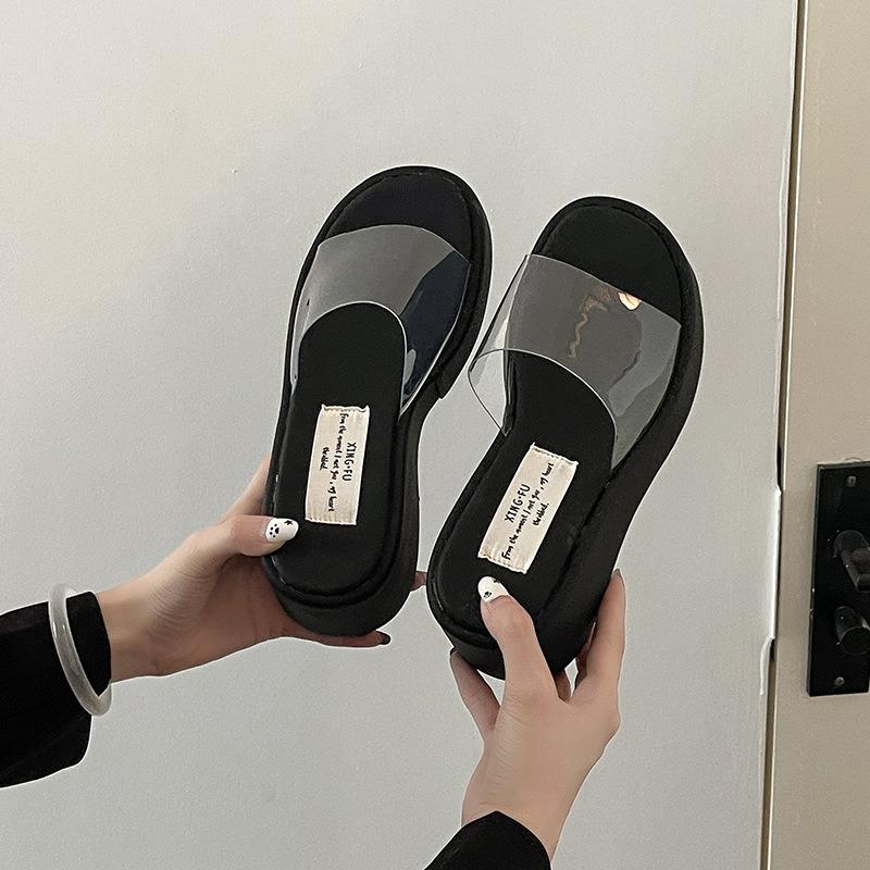 

Fashionable and Versatile Wedge Heel Height-increasing Thick-soled Shoes One-shoulder Shoes Women s Flip-flops 35 чорний