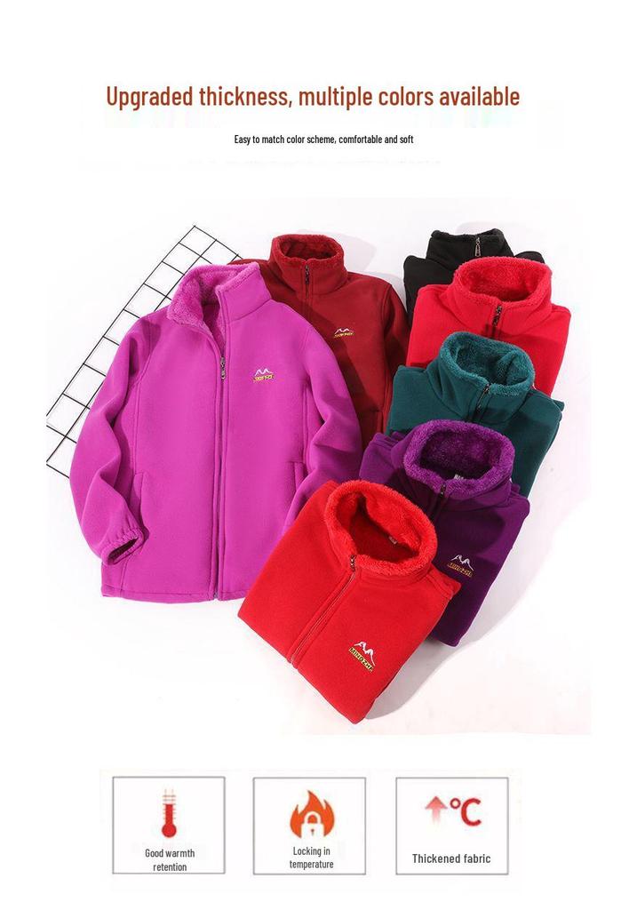 Cross-Season Fleece Jacket with Lining, Loose-Knit Cardigan, Casual Sweatshirt, Stand Collar for Middle-Aged and Elderly.