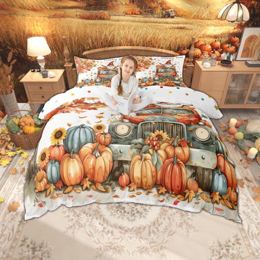 Homewish Harvest Pumpkin Duvet Cover Set Happy Fall'Y All Bedding Set Thanksgiving Theme Bed Set Room Decor