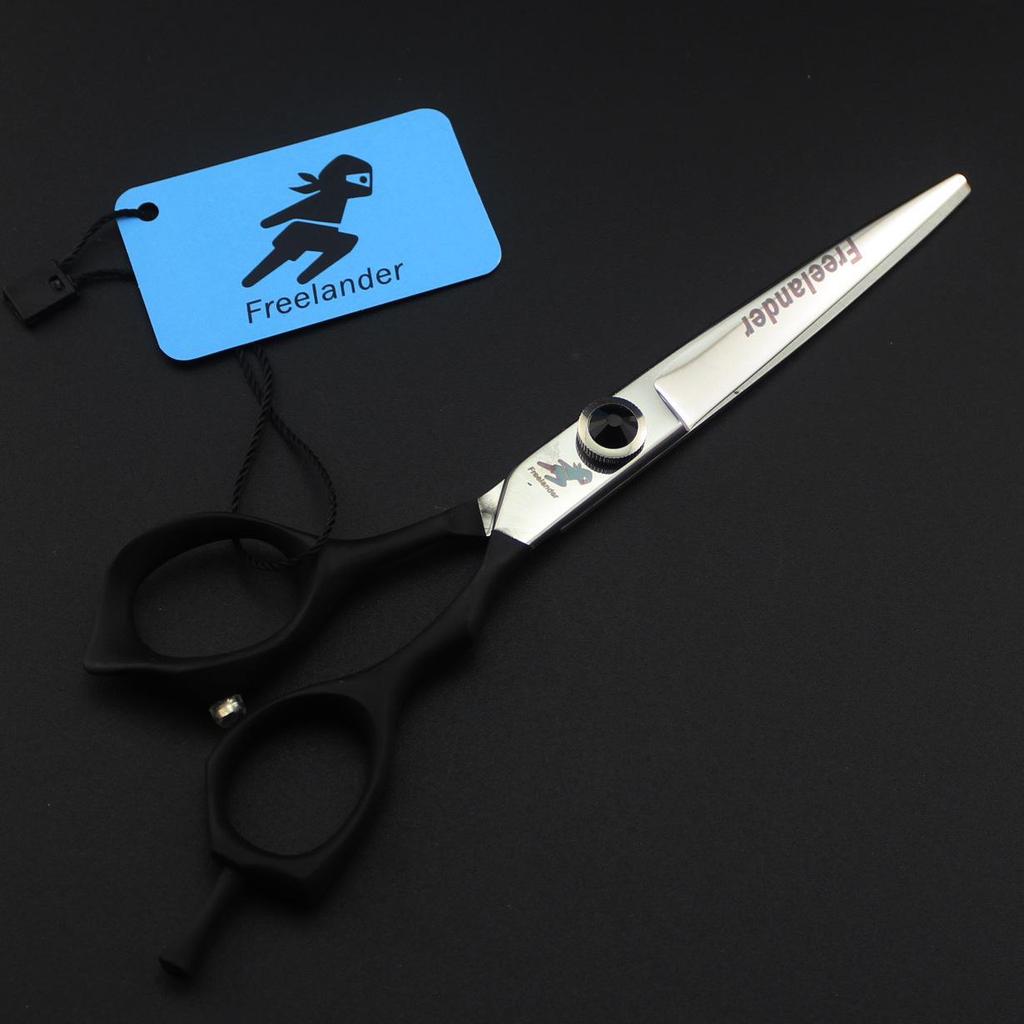 6.0" Black Elastic Handle Barber Scissors - Straight & Thinning Shears for Hairdressing
