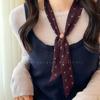 Retro plaid silk scarf women's cashew nut beaded pullable niche neck scarf accessories new design neck accessories