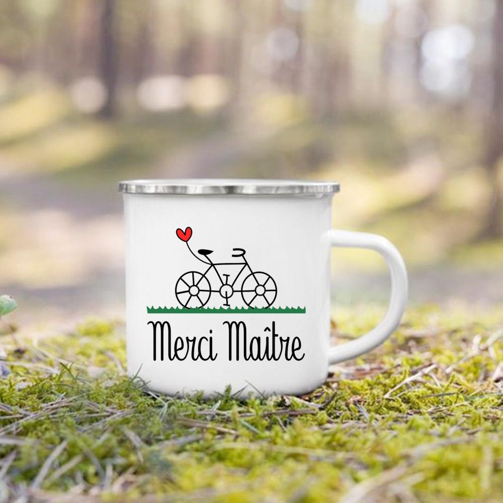 French Print Mug Coffee Cup Drinks Milk Tea Mugs Camping Enamel Cup Handle Drinkware Graduation Thanks Gift for Maitress Maitre