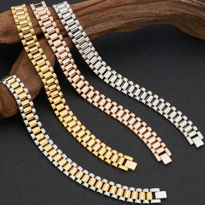 15 MM Breite 8/9 Zoll Lange Uhr Kette Stil Armband Mann Armband Für Männer Gold Farbe Edelstahl Jungen Schmuck Zubehör