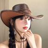 Wide Brim Western Cowboy Hat Ethnic Style Visor Cap Gentleman Knight Hat  Cycling