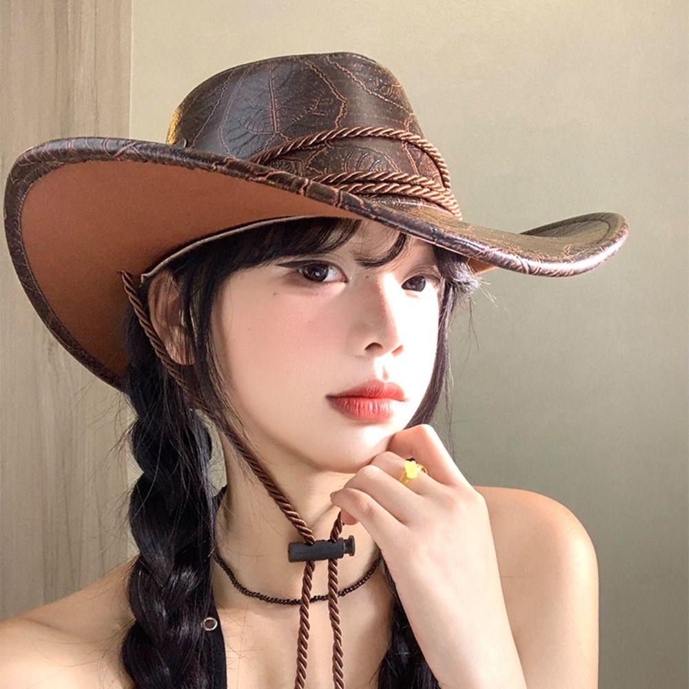 Wide Brim Western Cowboy Hat Ethnic Style Visor Cap Gentleman Knight Hat  Cycling